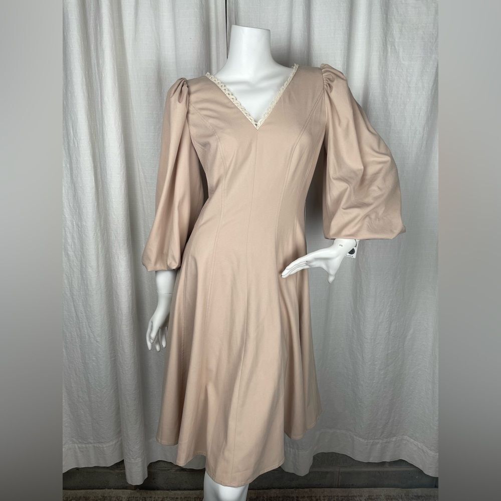 BGL NWT Midi Dress Pink Pearl Fit and Flare Puff Sleeve Dress Women’s Size Small